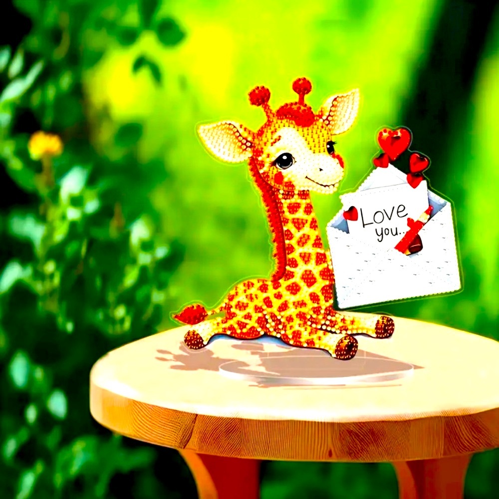 Loving Giraffe Tabletop Sign 7.7” x 7.5” Hand Crafted Diamond Art NWT - Picture 2 of 3